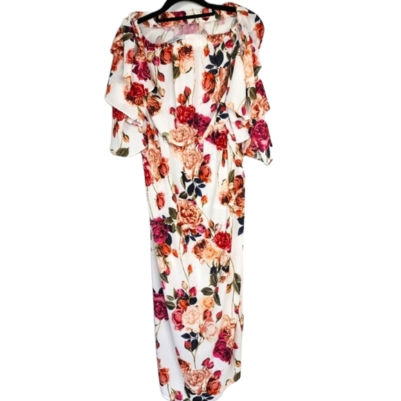 Sheike dress off shoulder mid length floral size 10 - Picture 2 of 16
